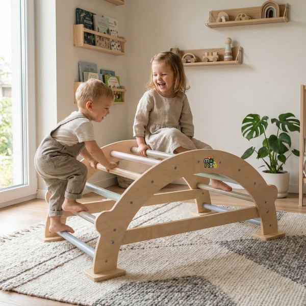 Arc de Cățărat și Leagăn Pikler Montessori, Moni Toys din Lemn de Fag, 50 kg, 3 Ani+