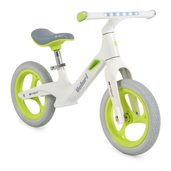 Bicicletă de echilibru Byox Velori Green 2+ ani – cadru ușor din magneziu, șezut reglabil și lumini interactive