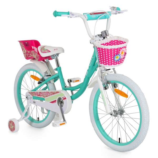 Bicicleta pentru Fetite Byox Fashion Girl Mint 20 inch, varsta 6-9 ani, Roti Ajutatoare si accesorii incluse