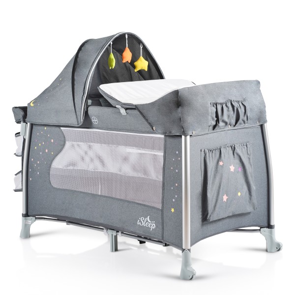 Patut Pliabil Cangaroo iSleep 7 in 1, Leagan, Tarc, Salteluta Infasat, Copertina si Plasa Tantari, 0-14 kg