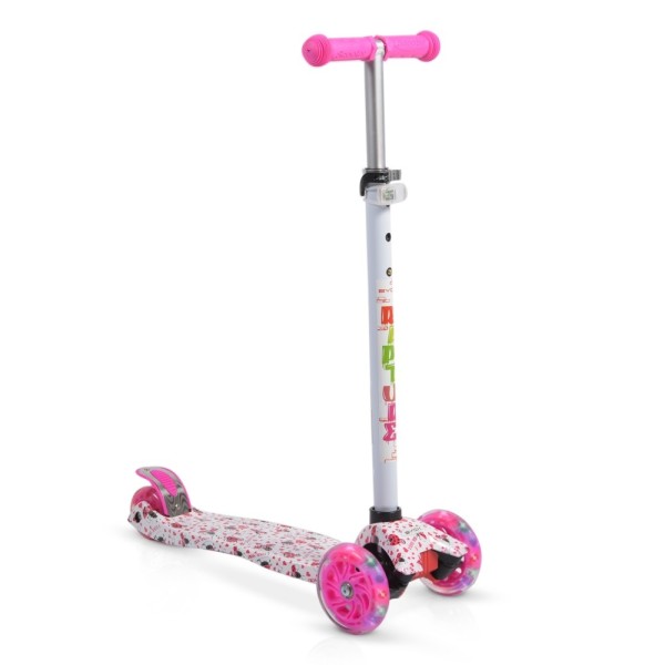 Trotineta copii Byox Rapture White, pliabila, ghidon reglabil 65-87 cm, roti luminoase LED, ABEC-7, 3+ ani