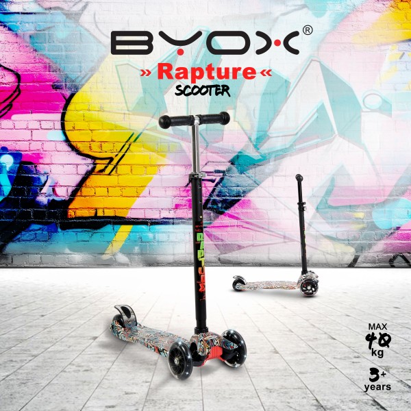 Trotineta copii Byox Rapture Red, pliabila, ghidon reglabil 65-87 cm, roti luminoase LED, ABEC-7, 3+ ani