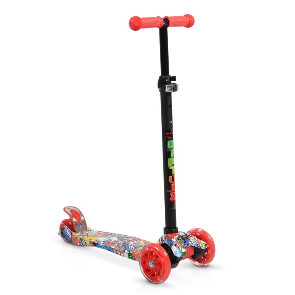 Trotineta copii Byox Rapture Red, pliabila, ghidon reglabil 65-87 cm, roti luminoase LED, ABEC-7, 3+ ani