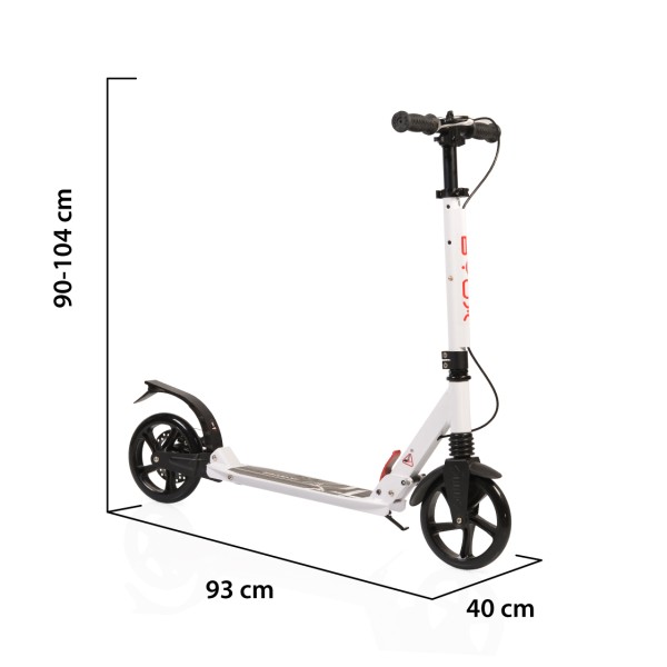 Trotineta Pliabila Byox Plexus White, Ghidon Reglabil 90-104 cm, Suspensii Fata/Spate, Frana Disc, 10+ ani, 100 kg