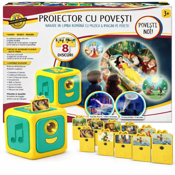 Proiector Povesti Copii cu Narare in Limba Romana, 8 Povesti Clasice, 8 Melodii de Leagan, Proiectie pe Tavan sau Perete