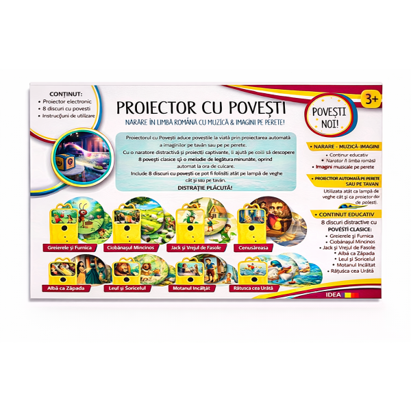 Proiector Povesti Copii cu Narare in Limba Romana, 8 Povesti Clasice, 8 Melodii de Leagan, Proiectie pe Tavan sau Perete