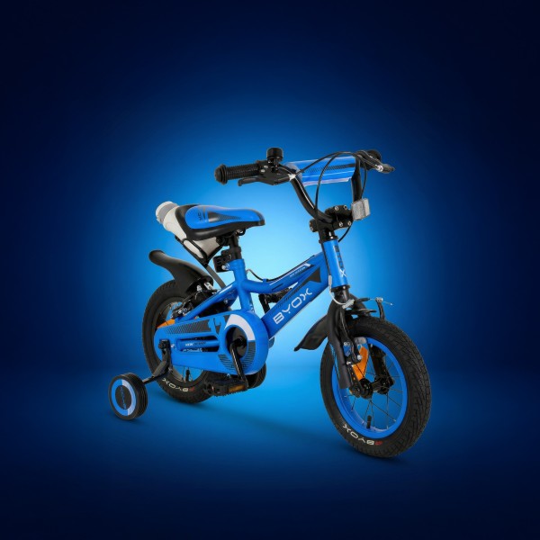 Bicicleta copii 2-4 ani Byox Prince Blue 12 inch, roti ajutatoare, frane V brake, cadru metalic
