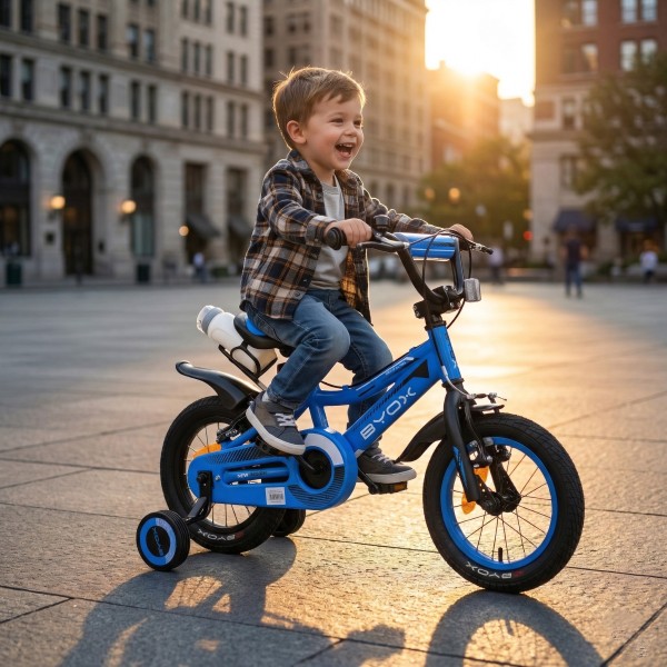 Bicicleta copii 2-4 ani Byox Prince Blue 12 inch, roti ajutatoare, frane V brake, cadru metalic