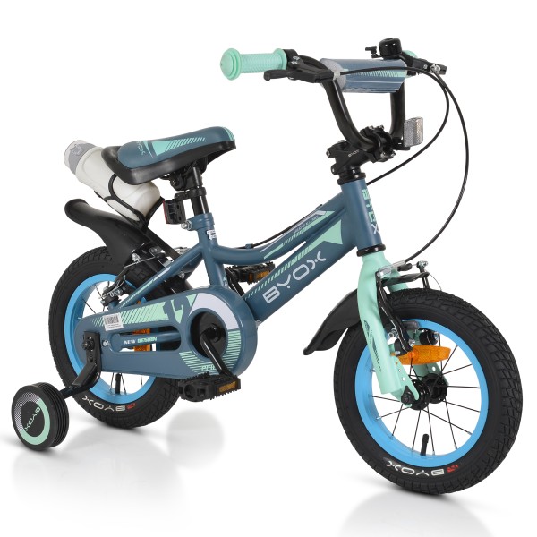 Bicicleta copii 2-4 ani Byox Prince Grey 12 inch, roti ajutatoare, frane V brake, cadru metalic