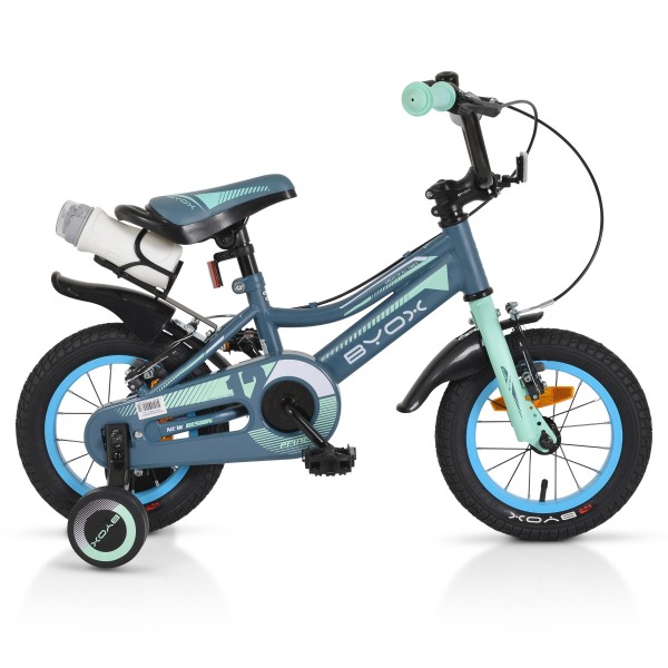 Bicicleta copii 2-4 ani Byox Prince Grey 12 inch, roti ajutatoare, frane V brake, cadru metalic