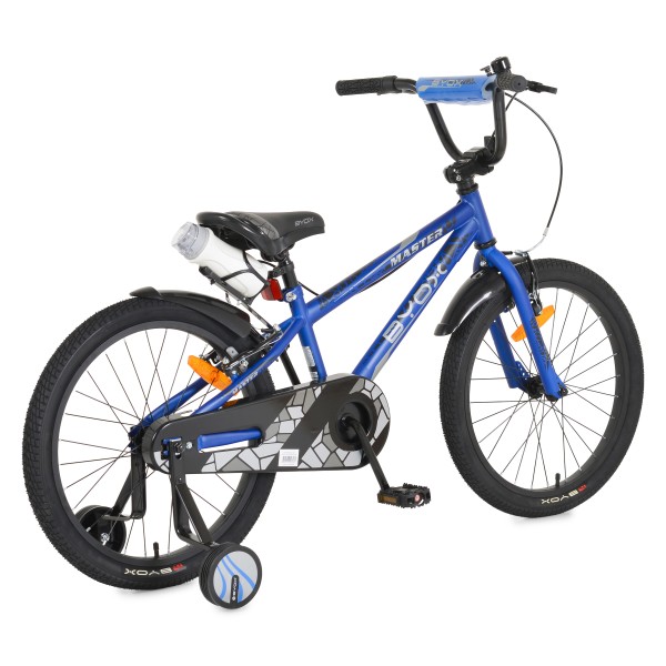 Bicicleta copii 6-10 ani Byox Master Blue 20 inch, roti ajutatoare, frane V brake, cadru otel, jante aluminiu