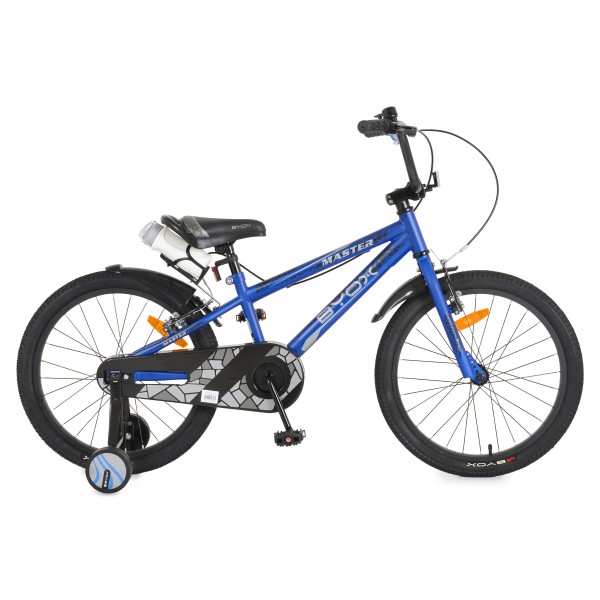 Bicicleta copii 6-10 ani Byox Master Blue 20 inch, roti ajutatoare, frane V brake, cadru otel, jante aluminiu