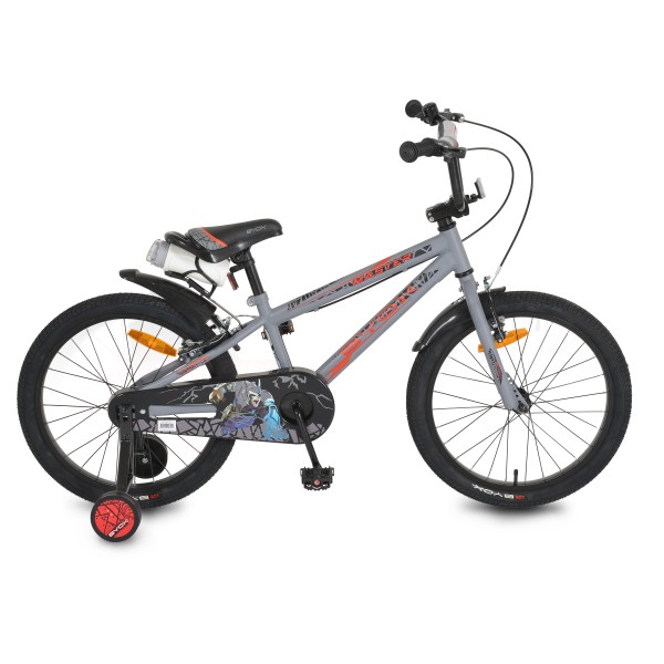 Bicicleta copii 6-10 ani Byox Master Grey 20 inch, roti ajutatoare, frane V brake, cadru otel, jante aluminiu