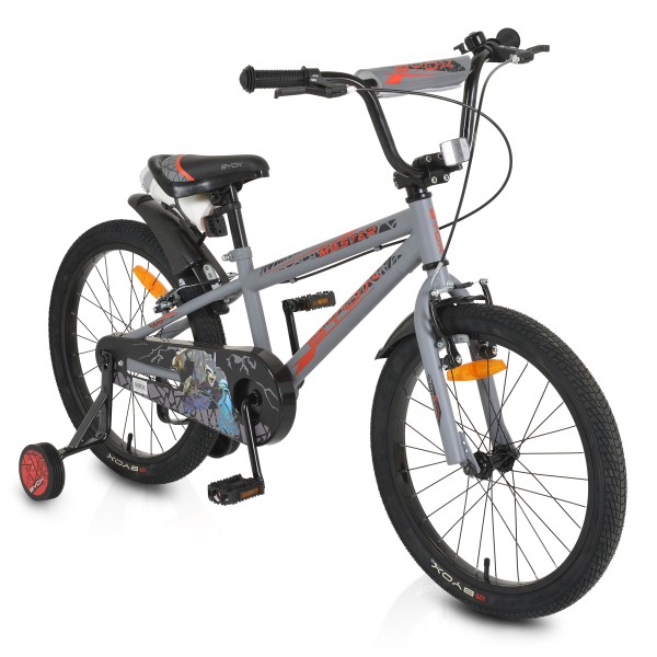 Bicicleta copii 6-10 ani Byox Master Grey 20 inch, roti ajutatoare, frane V brake, cadru otel, jante aluminiu