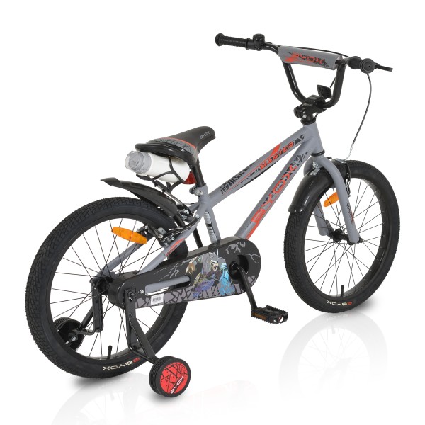Bicicleta copii 6-10 ani Byox Master Grey 20 inch, roti ajutatoare, frane V brake, cadru otel, jante aluminiu
