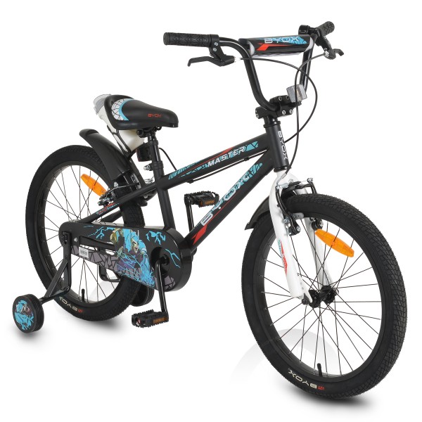 Bicicleta copii 6-10 ani Byox Master Onyx 20 inch, roti ajutatoare, frane V brake, cadru otel, jante aluminiu