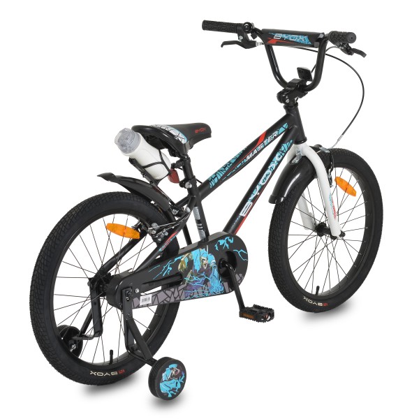 Bicicleta copii 6-10 ani Byox Master Onyx 20 inch, roti ajutatoare, frane V brake, cadru otel, jante aluminiu