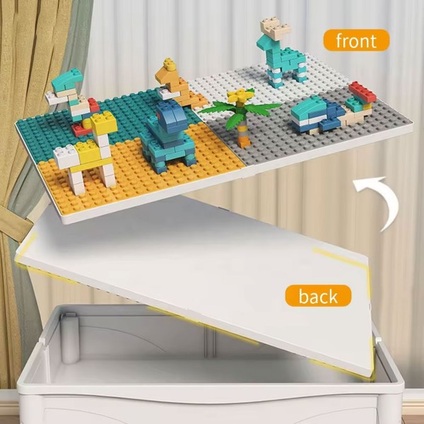 Masa constructii Montessori, varsta 3+ ani, 85 piese, scaun inclus, spatiu depozitare, creativ