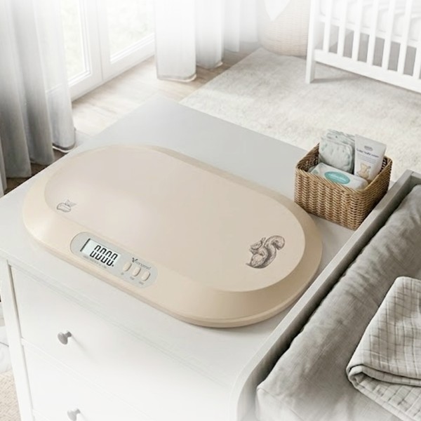 Cantar bebelusi 2 in 1 Cangaroo Peanut Beige, 0-20 kg, masurare inaltime, ecran LCD, functie tara
