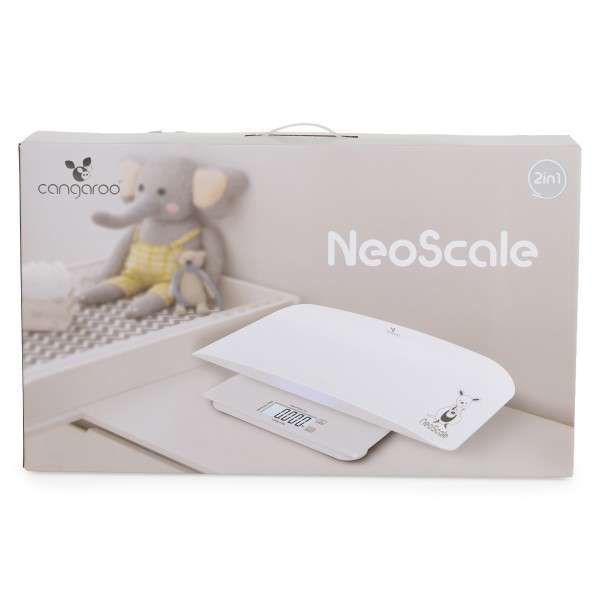Cantar bebelusi si adulti 2 in 1 Cangaroo NeoScale White, 0.5-180 kg, tava detasabila, ecran LCD, functie tara