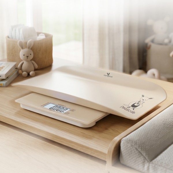 Cantar bebelusi si adulti 2 in 1 Cangaroo NeoScale Beige, 0.5-180 kg, tava detasabila, ecran LCD, functie tara
