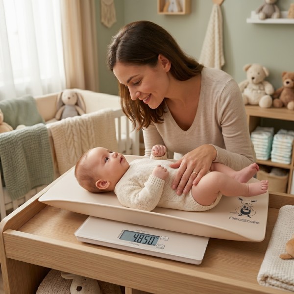 Cantar bebelusi si adulti 2 in 1 Cangaroo NeoScale Beige, 0.5-180 kg, tava detasabila, ecran LCD, functie tara