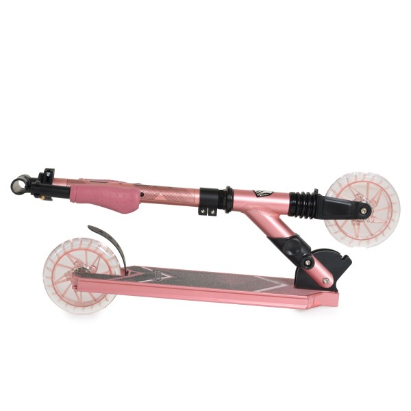 Trotineta pliabila copii Byox Vector Pink, 6+ ani, roti LED 145 mm, suspensie fata, ghidon reglabil