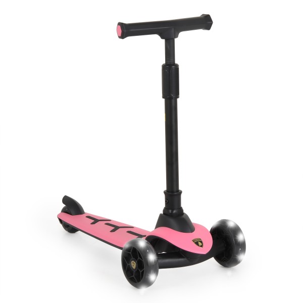 Trotineta copii 3 roti Lamborghini Pro Pink, 3+ ani, roti LED, ghidon reglabil, stabila, control inclinare