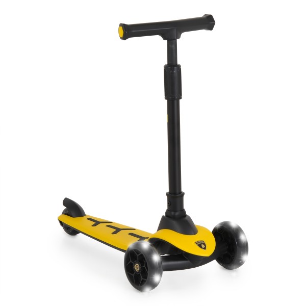 Trotineta copii 3 roti Lamborghini Pro Yellow, 3+ ani, roti LED, ghidon reglabil, stabila, control inclinare 