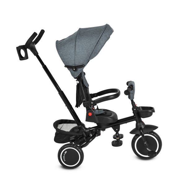 Tricicletă Pliabila cu maner Byox Cruz Dark Grey 12-72 luni – scaun rotativ 360°, control parental, spătar reglabil