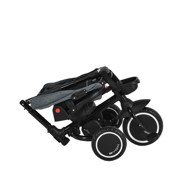 Tricicletă Pliabila cu maner Byox Cruz Dark Grey 12-72 luni – scaun rotativ 360°, control parental, spătar reglabil