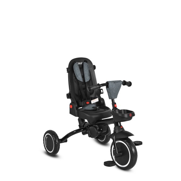 Tricicletă Pliabila cu maner Byox Cruz Dark Grey 12-72 luni – scaun rotativ 360°, control parental, spătar reglabil