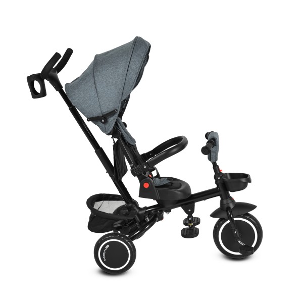 Tricicletă Pliabila cu maner Byox Cruz Dark Grey 12-72 luni – scaun rotativ 360°, control parental, spătar reglabil