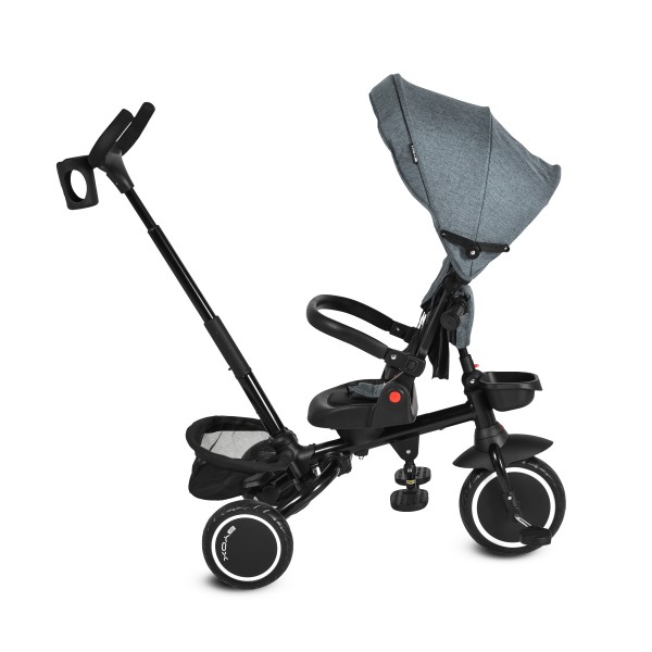 Tricicletă Pliabila cu maner Byox Cruz Dark Grey 12-72 luni – scaun rotativ 360°, control parental, spătar reglabil