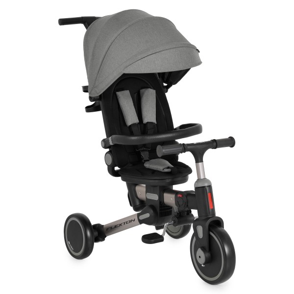 Tricicleta pliabila 6 in 1 Byox Flexton Grey, 6-36 luni, sezut rotativ 360, control parental, spatar reglabil