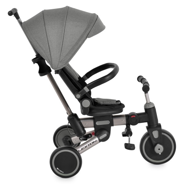 Tricicleta pliabila 6 in 1 Byox Flexton Grey, 6-36 luni, sezut rotativ 360, control parental, spatar reglabil