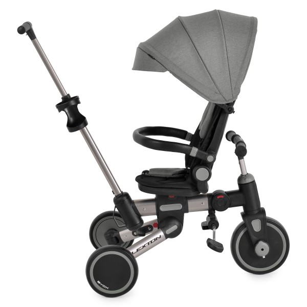 Tricicleta pliabila 6 in 1 Byox Flexton Grey, 6-36 luni, sezut rotativ 360, control parental, spatar reglabil