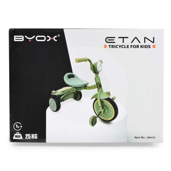 Tricicleta pliabila copii Byox Etan Green, 1-5 ani, panou muzical cu lumini, scaun reglabil, roti EVA