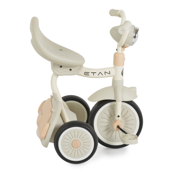 Tricicleta pliabila copii Byox Etan Beige, 1-5 ani, panou muzical cu lumini, scaun reglabil, roti EVA
