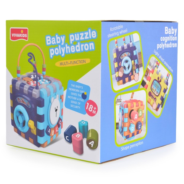 Cub Montessori interactiv Vivakids, 18 luni+, sortator forme, muzica sunete, activitati multiple