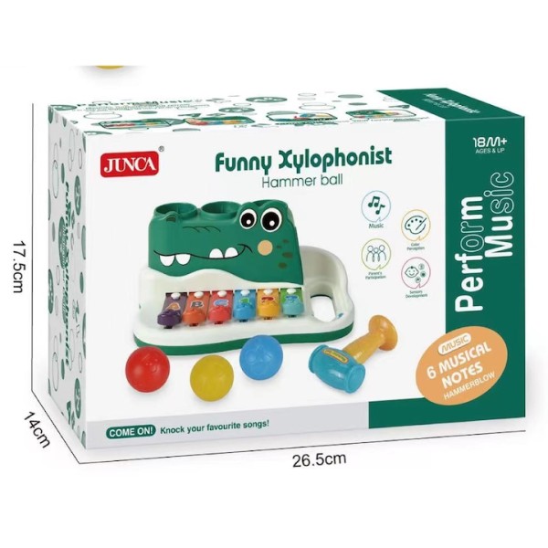Xilofon copii interactiv Vivakids Crocodil, 18 luni+, bile si ciocan, jucarie muzicala, dezvoltare auditiva