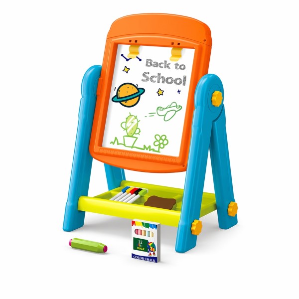 Tabla desen copii 2 in 1 Vivakids, 3+ ani, doua fete, marker creta, magnetica, accesorii incluse