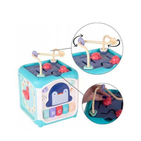 Cub muzical interactiv 6 in 1, 18 luni+, sortator forme, labirint margele, sunete, educativ