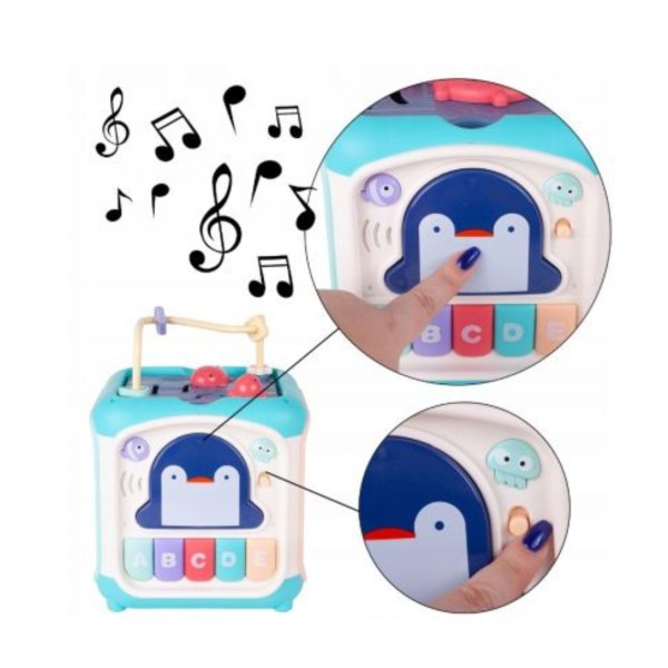 Cub muzical interactiv 6 in 1, 18 luni+, sortator forme, labirint margele, sunete, educativ