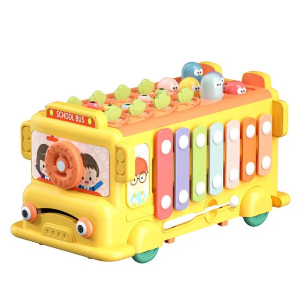 Jucarie interactiva autobuz, 3+ ani, xilofon, sortator forme, angrenaje, joc magnetic, muzical