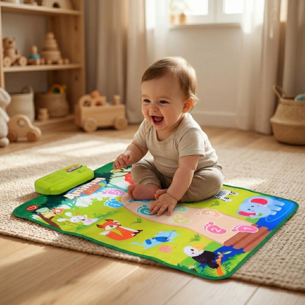 Covoras muzical interactiv Animal Baby, pian cu 9 clape si sunete animale, control volum
