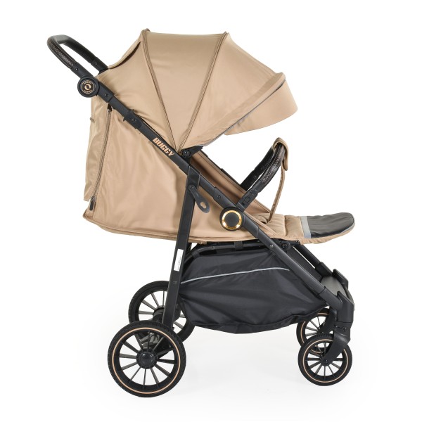 Carucior Sport Buggy Beige 0-22 kg, Pliere Tip Carte, Spatar Complet Reglabil, Roti EVA cu Suspensie, Copertina Mare
