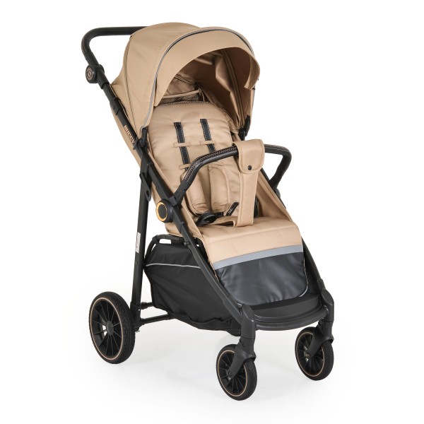 Carucior Sport Buggy Beige 0-22 kg, Pliere Tip Carte, Spatar Complet Reglabil, Roti EVA cu Suspensie, Copertina Mare