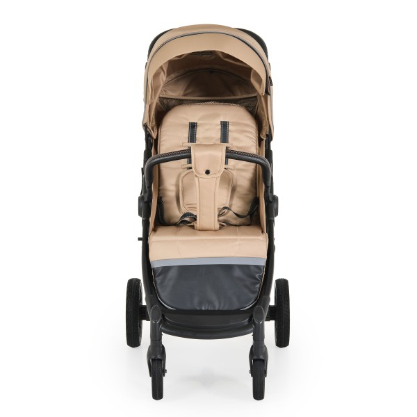 Carucior Sport Buggy Beige 0-22 kg, Pliere Tip Carte, Spatar Complet Reglabil, Roti EVA cu Suspensie, Copertina Mare