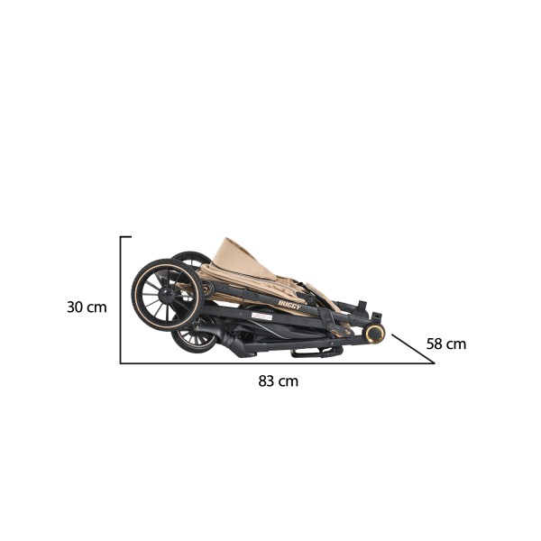 Carucior Sport Buggy Beige 0-22 kg, Pliere Tip Carte, Spatar Complet Reglabil, Roti EVA cu Suspensie, Copertina Mare